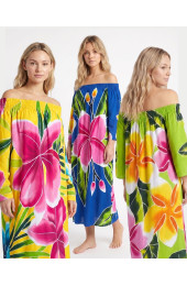 Hand Painted Rayon Off Shoulder Dress